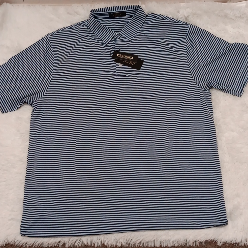 Men's Polo Raven Golf Club Sz Large Ice Blue Navy Short Sleeve Shirt